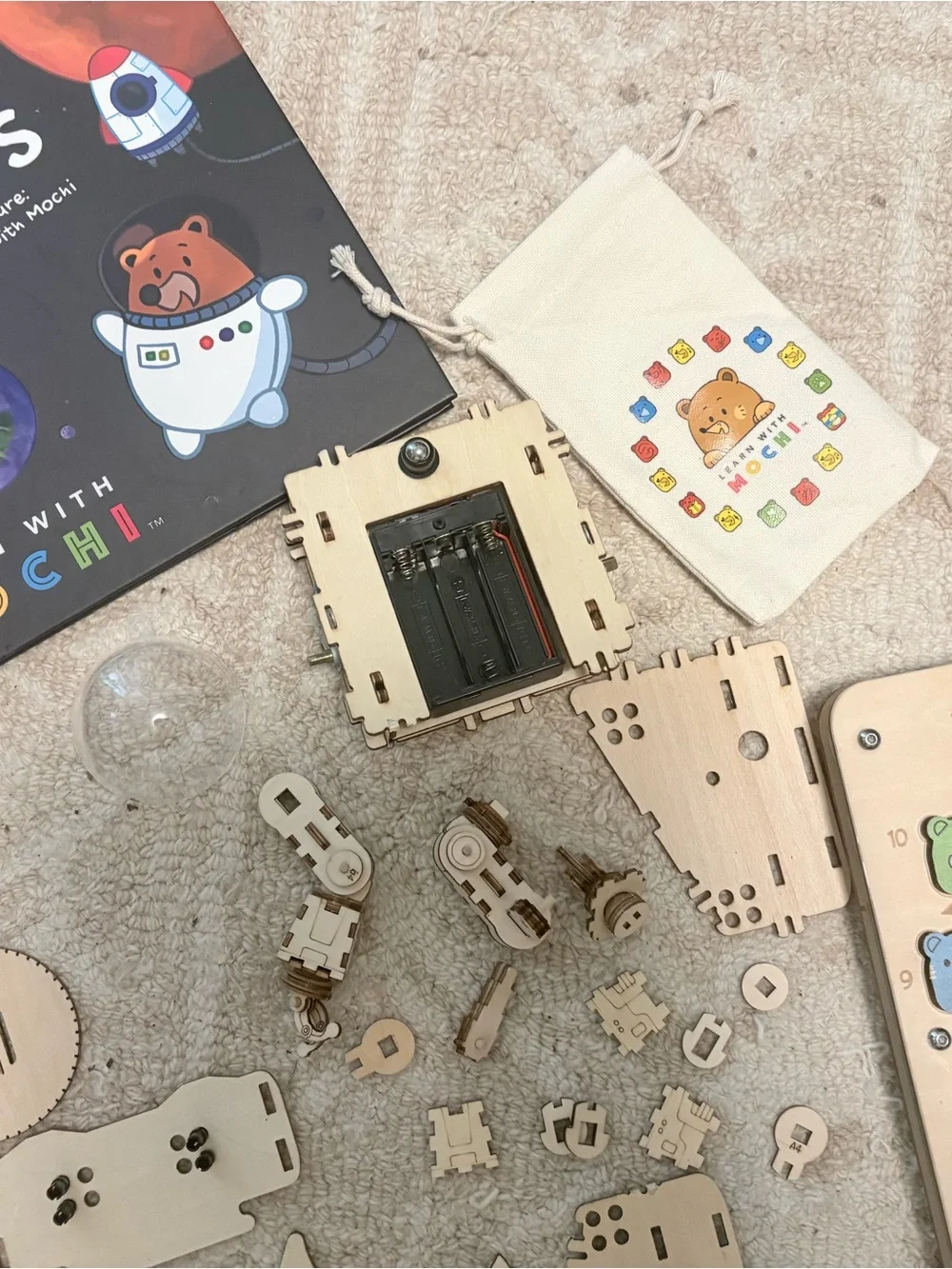 Wooden Kids Activity Rover Toy - Natural Wood with Colorful Buttons